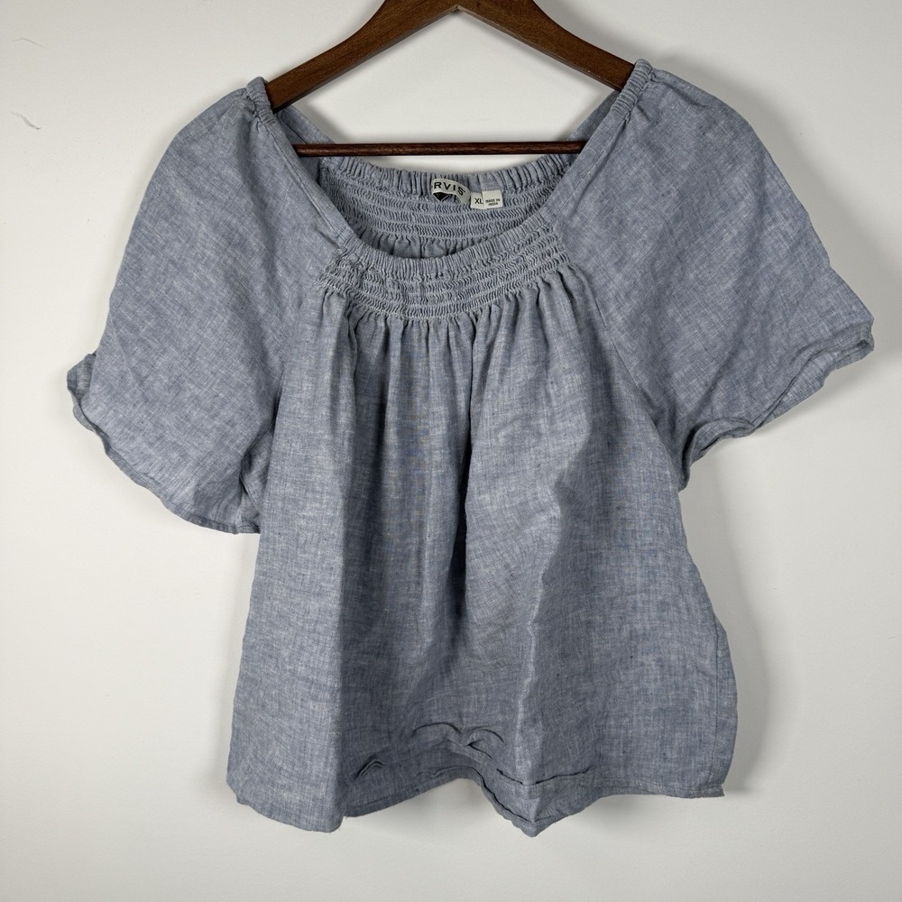 Orvis Women's Off The Shoulder Cropped Denim‎ Soft Short Sleeve Lightweight